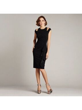 Tadashi Shoji Shoulder Cut-Out Black Dress Crepe Women's Size Medium